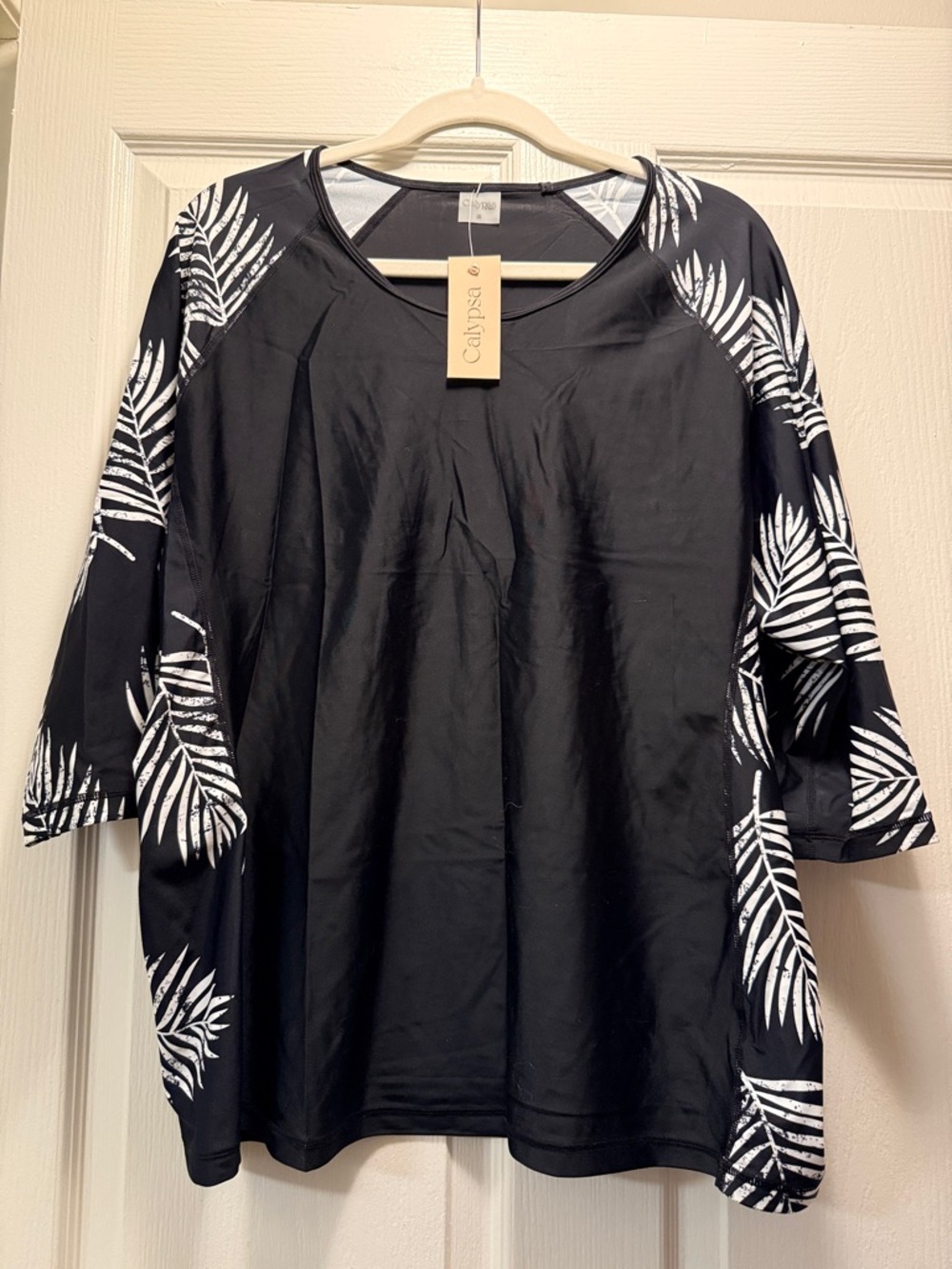 Calypso Black Palm-Print Swim Coverup Tunic